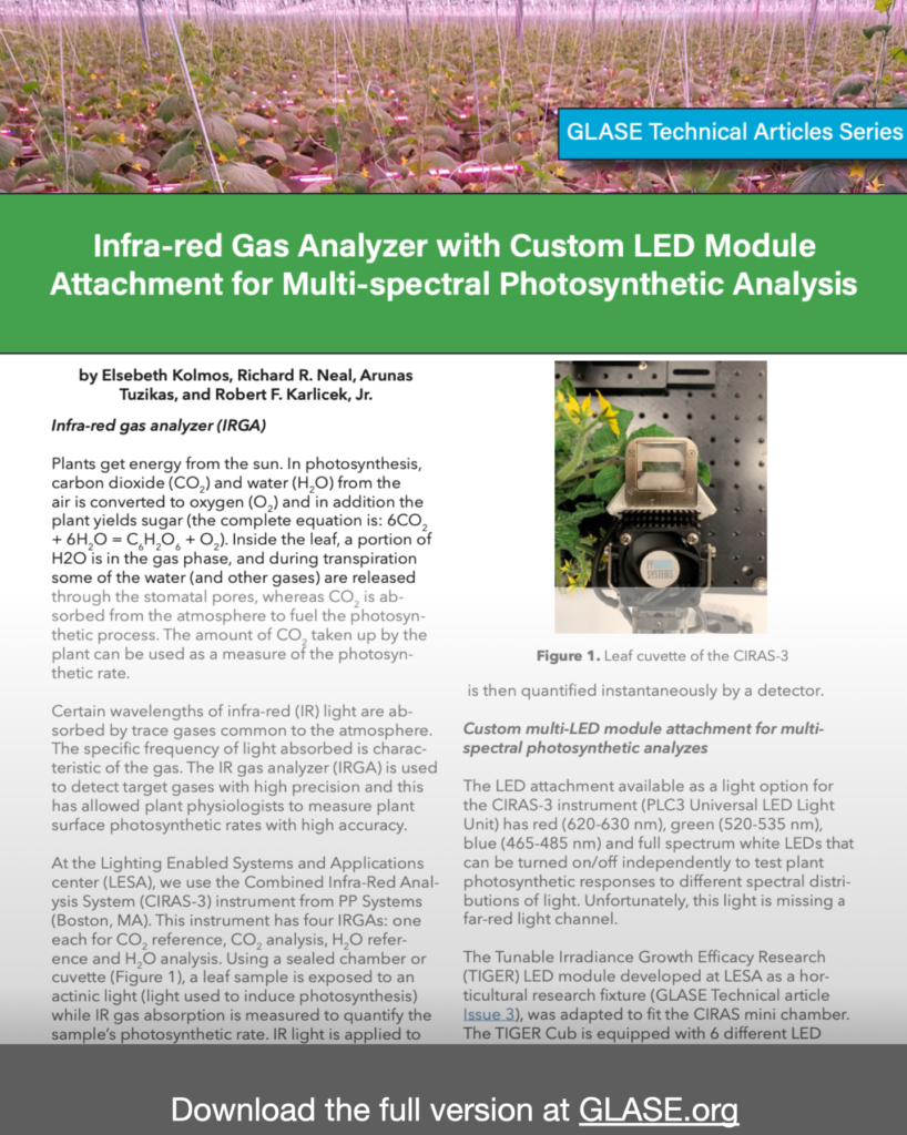 Infra-red gas analyzer with custom LED module attachment for multi-spectral photosynthetic analysis